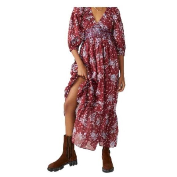 Free People Golden Hour Maxi Dress Wine Combo Small NWT - Picture 1 of 3